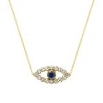 Jennifer Meyer Medium Diamond Open Evil Eye Necklace with Blue Sapphire Center in 14K Yellow Gold | Fine Necklaces | Coveti