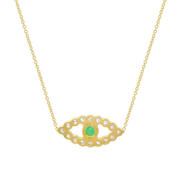 Jennifer Meyer Medium Diamond Open Evil Eye Necklace with Emerald Center in 14K Yellow Gold | Fine Necklaces | Coveti