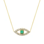 Jennifer Meyer Medium Diamond Open Evil Eye Necklace with Emerald Center in 14K Yellow Gold | Fine Necklaces | Coveti