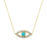 Jennifer Meyer Medium Diamond Open Evil Eye Necklace with Turquoise Center in 14K Yellow Gold | Fine Necklaces | Coveti