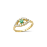 Jennifer Meyer Medium Diamond Open Evil Eye Ring with Emerald Center in 18K Yellow Gold | Fine Rings | Coveti