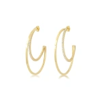 Jennifer Meyer Medium Double Hoops with 4 Prong Diamond Accent in 18K Yellow Gold | Fine Earrings | Coveti