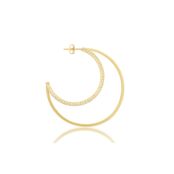 Jennifer Meyer Medium Double Hoops with 4 Prong Diamond Accent in 18K Yellow Gold | Fine Earrings | Coveti