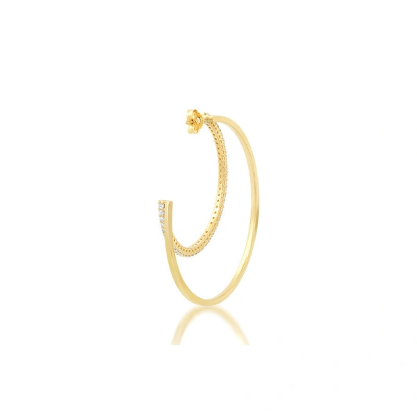 Jennifer Meyer Medium Double Hoops with 4 Prong Diamond Accent in 18K Yellow Gold | Fine Earrings | Coveti