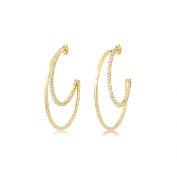 Jennifer Meyer Medium Double Hoops with 4 Prong Diamond Accent in 18K Yellow Gold | Fine Earrings | Coveti