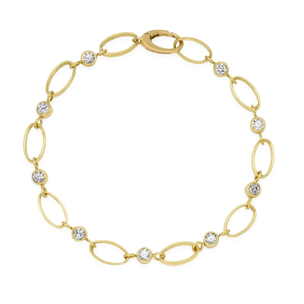 Medium Edith Link Bracelet with Diamond Bezel Accents in 18K Yellow Gold