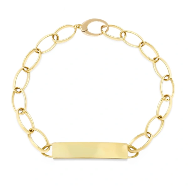 Jennifer Meyer Medium Edith Link Bracelet with Engravable Nameplate in 18K Yellow Gold | Fine Bracelets | Coveti