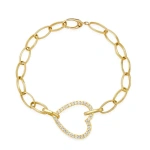 Jennifer Meyer Medium Edith Link Bracelet with Large Diamond Open Heart Accent in 18K Yellow Gold | Fine Bracelets | Coveti