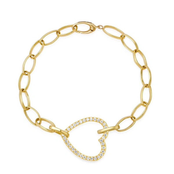 Medium Edith Link Bracelet with Large Diamond Open Heart Accent in 18K Yellow Gold