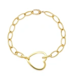 Jennifer Meyer Medium Edith Link Bracelet with Large Open Heart Accent in 18K Yellow Gold | Fine Bracelets | Coveti