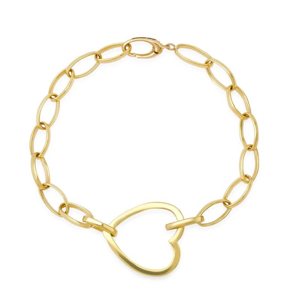Medium Edith Link Bracelet with Large Open Heart Accent in 18K Yellow Gold