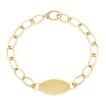 Jennifer Meyer Medium Edith Link Bracelet with Oval Engravable Nameplate and Diamond Accents in 18K Yellow Gold | Fine Bracelets | Coveti