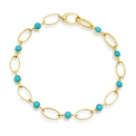 Jennifer Meyer Medium Edith Link Bracelet with Turquoise Bezel Accents in 18K Yellow Gold | Fine Bracelets | Coveti