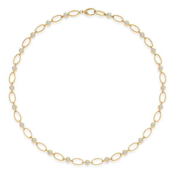 Jennifer Meyer Medium Edith Link Necklace with Diamond Bezel Accents in 18K Yellow Gold | Fine Necklaces | Coveti