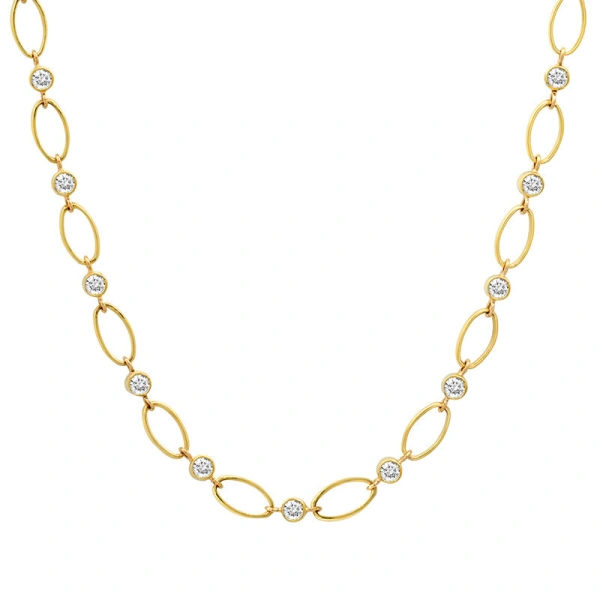 Medium Edith Link Necklace with Diamond Bezel Accents in 18K Yellow Gold