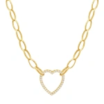 Jennifer Meyer Medium Edith Link Necklace with Diamond Open Heart Accent in 18K Yellow Gold | Fine Necklaces | Coveti