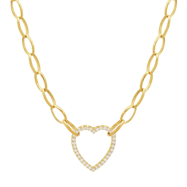 Jennifer Meyer Medium Edith Link Necklace with Diamond Open Heart Accent in 18K Yellow Gold | Fine Necklaces | Coveti