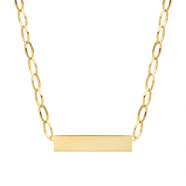 Medium Edith Link Necklace with Engravable Nameplate in 18K Yellow Gold