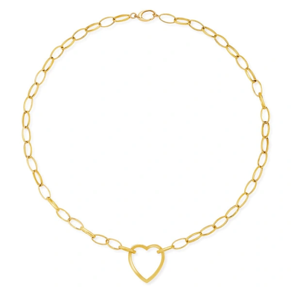 Jennifer Meyer Medium Edith Link Necklace with Large Open Heart Accent in 18K Yellow Gold | Fine Necklaces | Coveti
