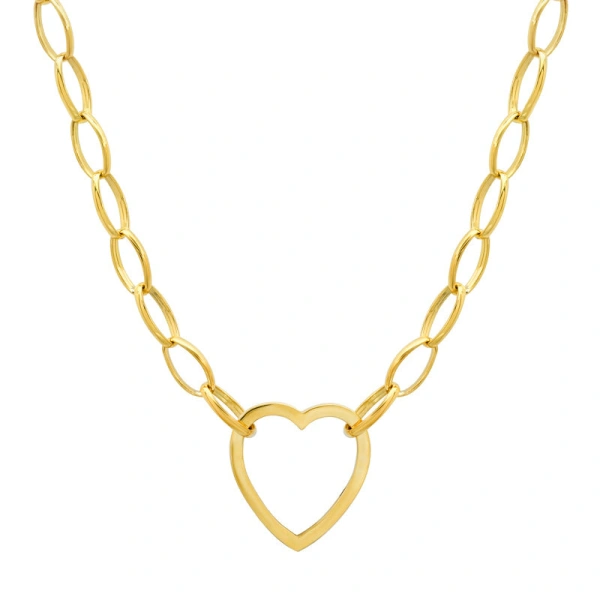 Jennifer Meyer Medium Edith Link Necklace with Large Open Heart Accent in 18K Yellow Gold | Fine Necklaces | Coveti