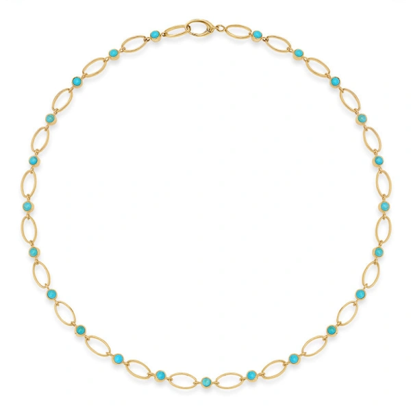 Jennifer Meyer Medium Edith Link Necklace with Turquoise Bezel Accents in 18K Yellow Gold | Fine Necklaces | Coveti
