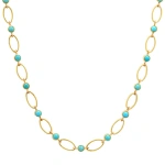 Jennifer Meyer Medium Edith Link Necklace with Turquoise Bezel Accents in 18K Yellow Gold | Fine Necklaces | Coveti