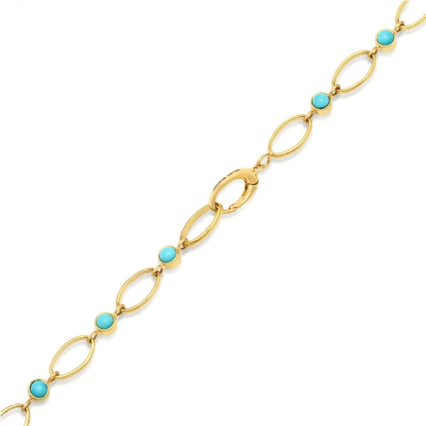 Jennifer Meyer Medium Edith Link Necklace with Turquoise Bezel Accents in 18K Yellow Gold | Fine Necklaces | Coveti