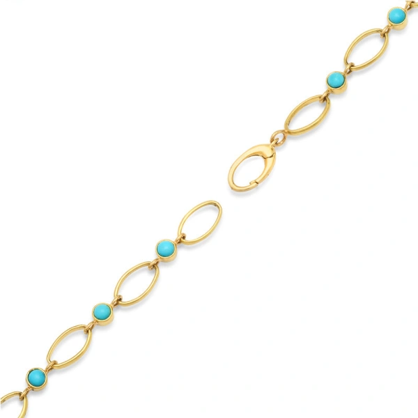 Jennifer Meyer Medium Edith Link Necklace with Turquoise Bezel Accents in 18K Yellow Gold | Fine Necklaces | Coveti