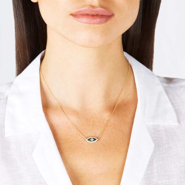 Jennifer Meyer Medium Evil Eye Necklace in 18K Yellow Gold | Fine Necklaces | Coveti