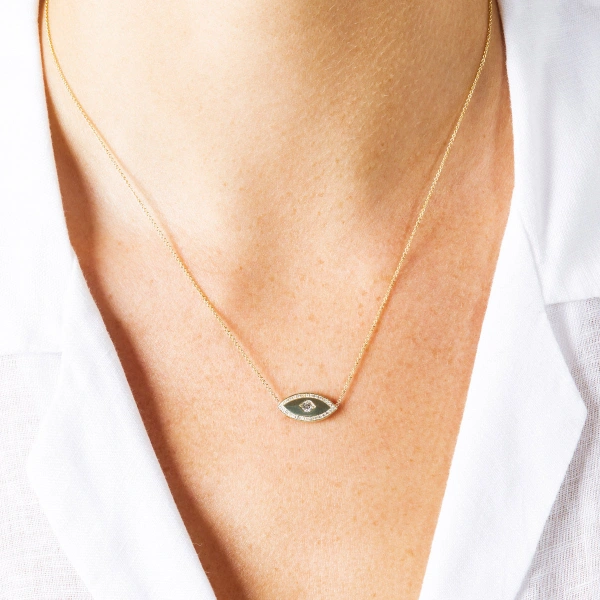 Jennifer Meyer Medium Evil Eye Necklace in 18K Yellow Gold | Fine Necklaces | Coveti