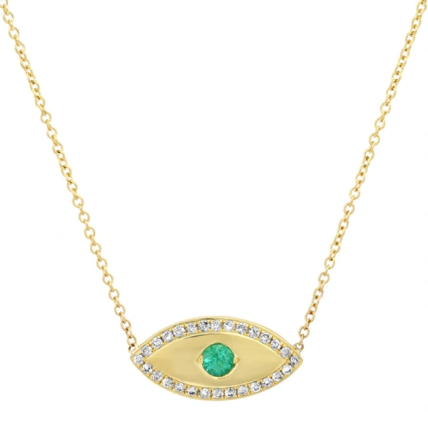Jennifer Meyer Medium Evil Eye Necklace with Emerald Center in 18K Yellow Gold | Fine Necklaces | Coveti