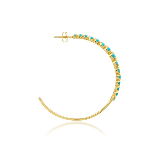 Jennifer Meyer Medium Graduated Turquoise Hoops in 18K Yellow Gold | Fine Earrings | Coveti