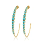 Jennifer Meyer Medium Graduated Turquoise Hoops in 18K Yellow Gold | Fine Earrings | Coveti