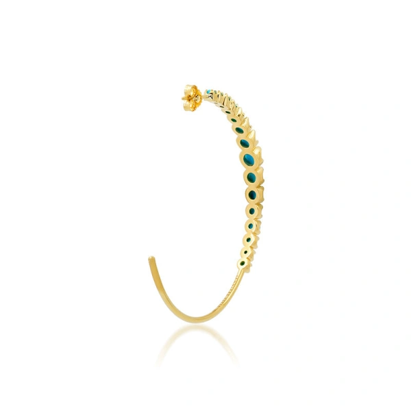 Jennifer Meyer Medium Graduated Turquoise Hoops in 18K Yellow Gold | Fine Earrings | Coveti