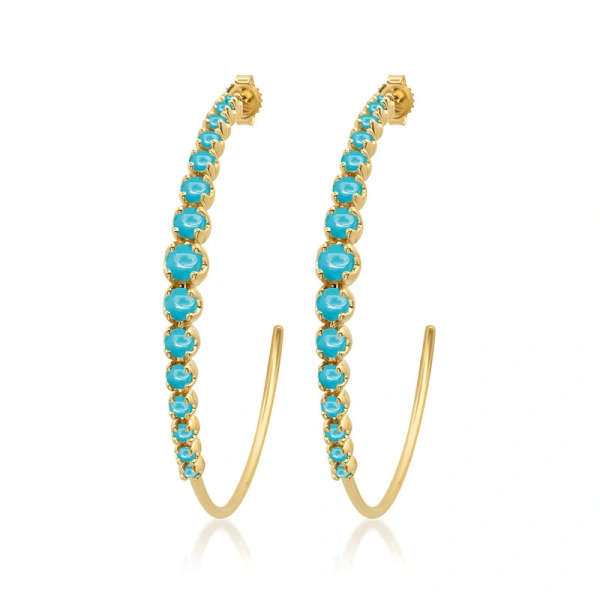 Medium Graduated Turquoise Hoops in 18K Yellow Gold