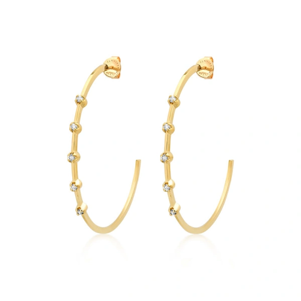 Jennifer Meyer Medium Hoops with 5 Illusion Set Diamonds in 18K White Gold | Fine Earrings | Coveti