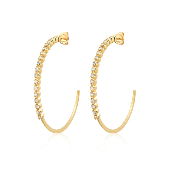 Jennifer Meyer Medium Hoops with Illusion Set Diamonds in 18K Yellow Gold | Fine Earrings | Coveti