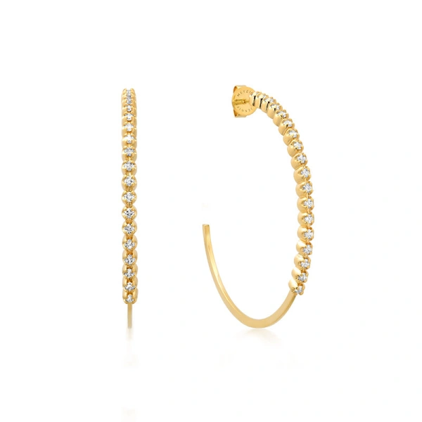 Jennifer Meyer Medium Hoops with Illusion Set Diamonds in 18K Yellow Gold | Fine Earrings | Coveti