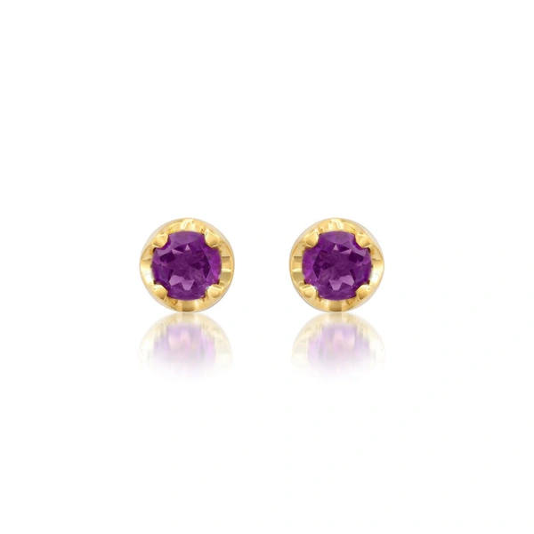 Jennifer Meyer Medium Illusion Set Amethyst Studs in 18K Yellow Gold | Fine Earrings | Coveti