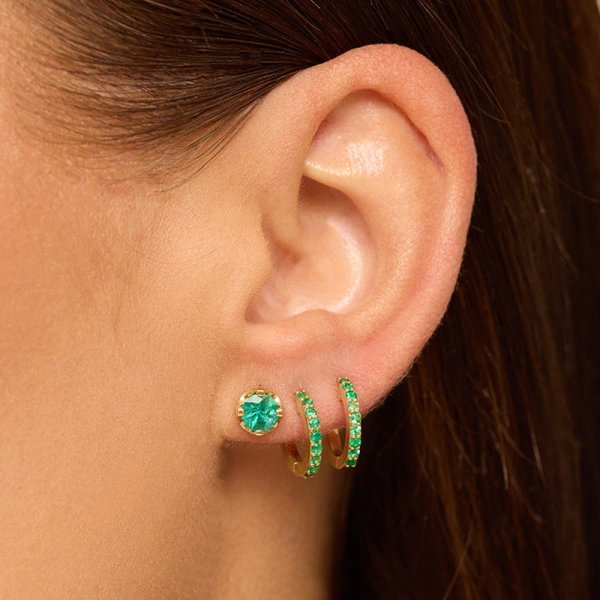 Jennifer Meyer Medium Illusion Set Emerald Studs in 18K Yellow Gold | Fine Earrings | Coveti