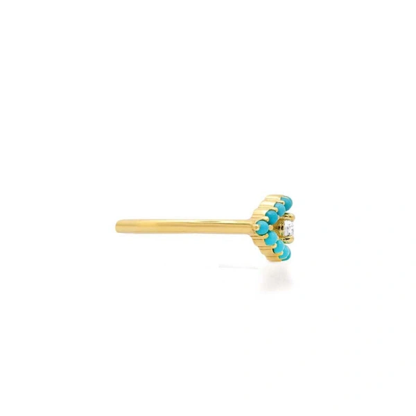 Jennifer Meyer Medium Turquoise Open Evil Eye Ring with Diamond Center in 18K Yellow Gold | Fine Rings | Coveti