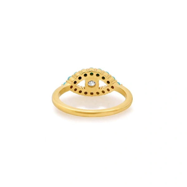 Jennifer Meyer Medium Turquoise Open Evil Eye Ring with Diamond Center in 18K Yellow Gold | Fine Rings | Coveti