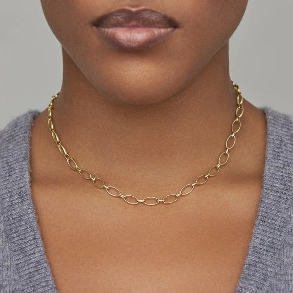 Jennifer Meyer Medium and Small Edith Link Necklace in 18K Yellow Gold | Fine Necklaces | Coveti