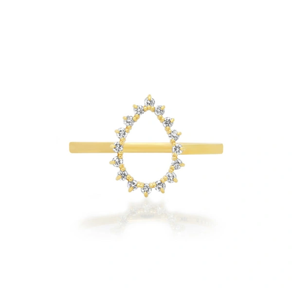 Jennifer Meyer Mini 3 Prong Diamond Open Teardrop Ring in 18K Yellow Gold | Fine Rings | Coveti