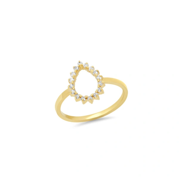 Jennifer Meyer Mini 3 Prong Diamond Open Teardrop Ring in 18K Yellow Gold | Fine Rings | Coveti
