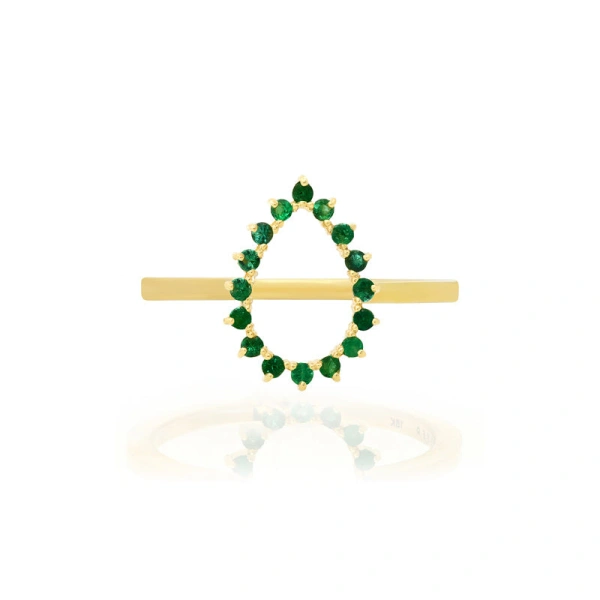 Jennifer Meyer Mini 3 Prong Emerald Open Teardrop Ring in 18K Yellow Gold | Fine Rings | Coveti