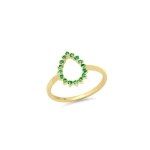 Jennifer Meyer Mini 3 Prong Emerald Open Teardrop Ring in 18K Yellow Gold | Fine Rings | Coveti