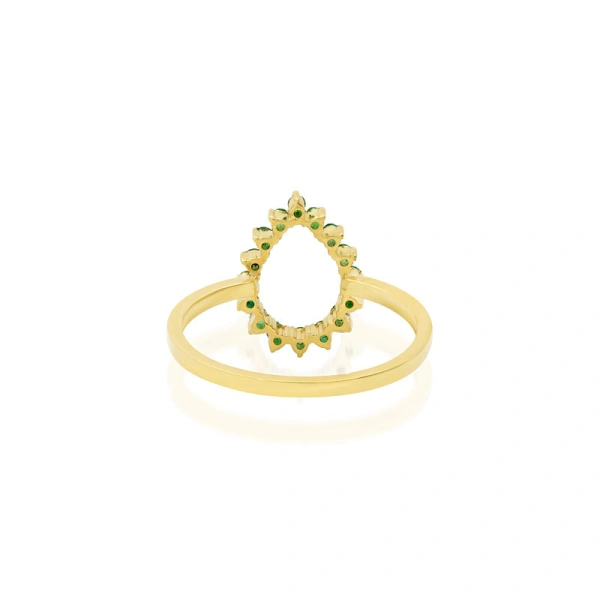 Jennifer Meyer Mini 3 Prong Emerald Open Teardrop Ring in 18K Yellow Gold | Fine Rings | Coveti