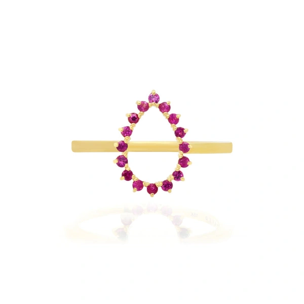 Jennifer Meyer Mini 3 Prong Pink Sapphire Open Teardrop Ring in 18K Yellow Gold | Fine Rings | Coveti