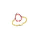Jennifer Meyer Mini 3 Prong Pink Sapphire Open Teardrop Ring in 18K Yellow Gold | Fine Rings | Coveti